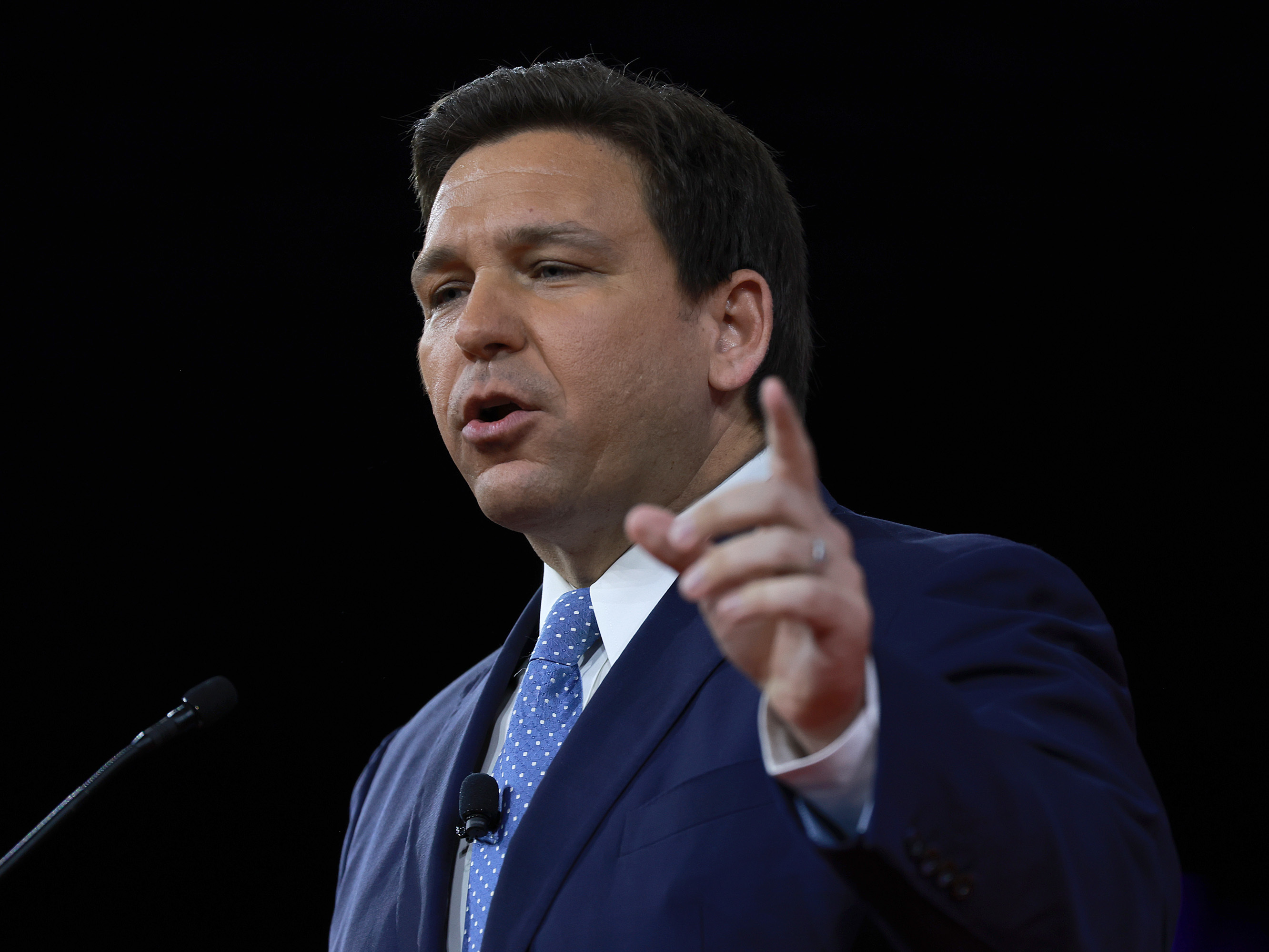 caption: Florida Gov. Ron DeSantis, seen here on Feb. 24, signed a bill into law Monday that restricts the education of LGBTQ topics in the state's public schools.