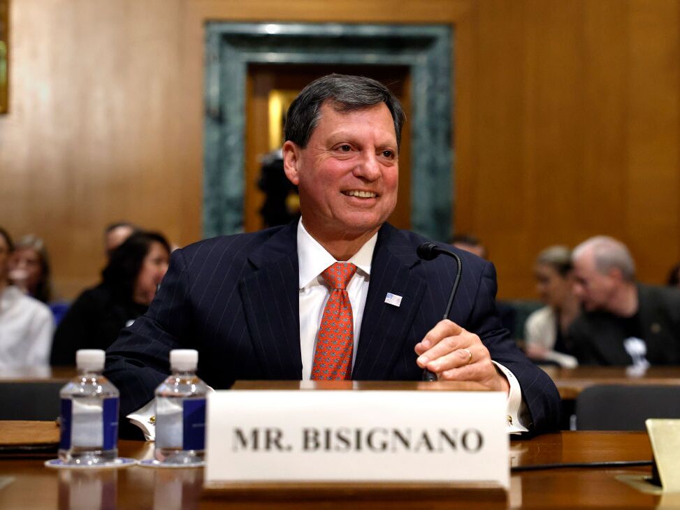 caption: Frank Bisignano, President Trump's nominee to be commissioner of Social Security Administration, testifies at his Senate Finance Committee confirmation hearing on Capitol Hill on March 25.