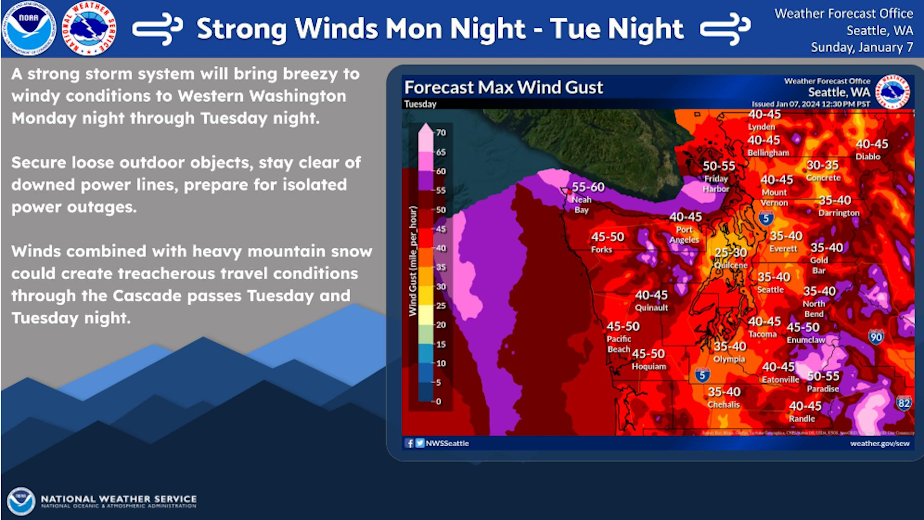 caption: The National Weather Service in Seattle issued an advisory for strong winds throughout Western Washington from Jan. 8-9, 2023.