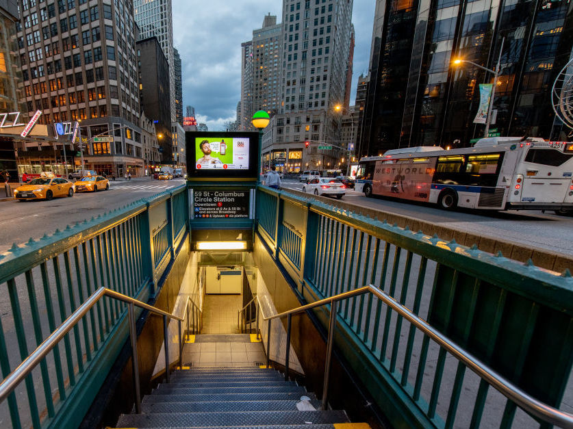 caption: An empty subway station in Midtown Manhattan. The state of New York has issued a stay at home order as of Friday, March 20.