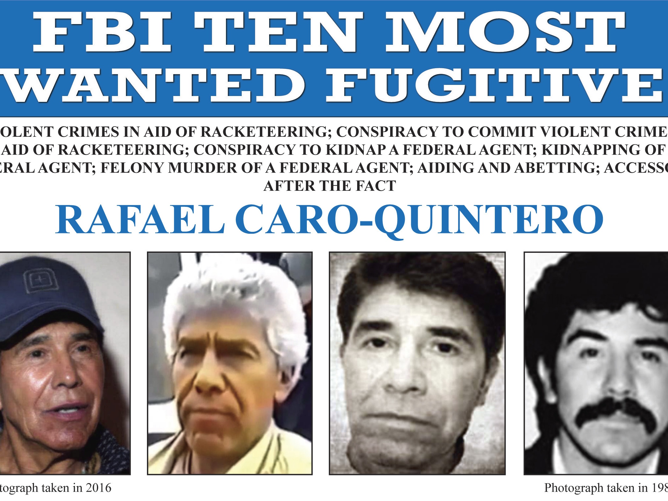 caption: In this image released by the FBI shows the wanted posted for Rafael Caro Quintero.