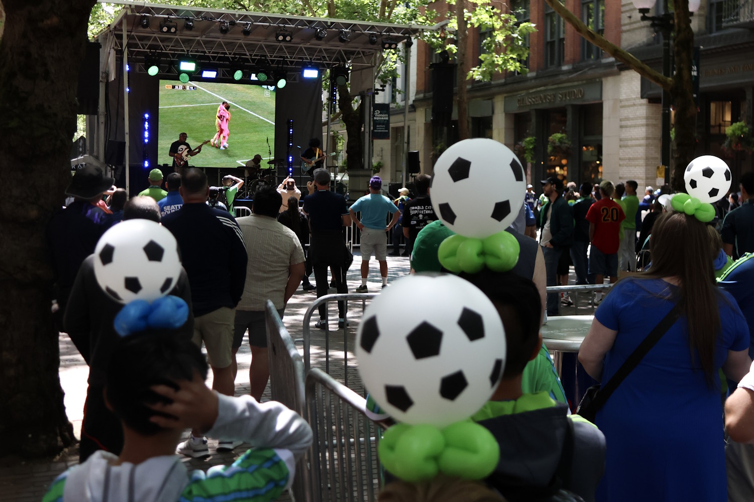 caption: An official outdoor watch party for Seattle's "Club World Cup" in 2025, a smaller affair than the World Cup of 2026.