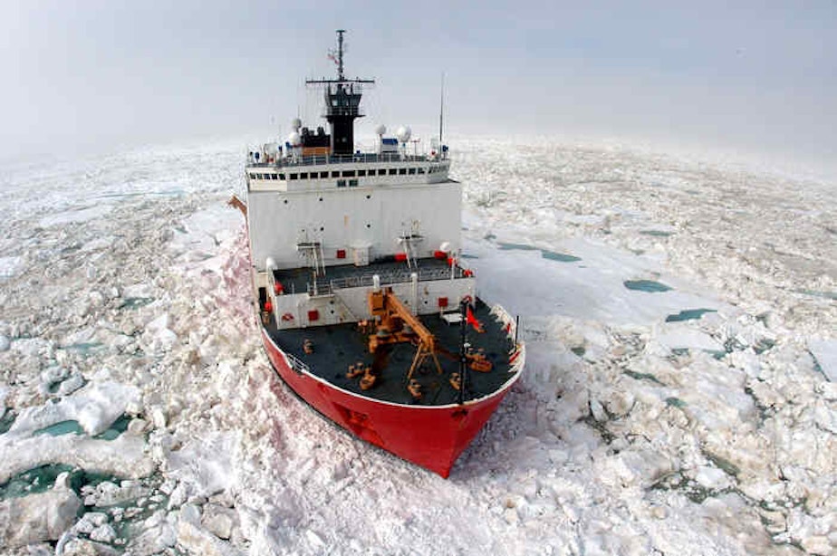 caption: The Coast Guard icebreaker Healy has returned to Seattle. The summer ice has gotten easier to navigate, which made it possible for the HEALY to travel alone.