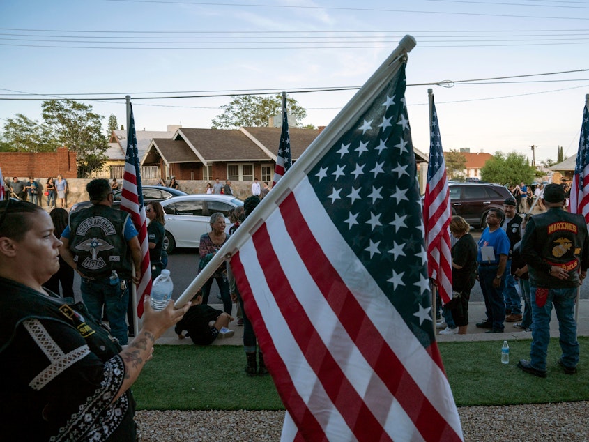 caption: People attend the visitation service for Margie Reckard at La Paz Faith Center in El Paso, Texas, in August 2019. She was killed in white supremacist attack that targeted Latinos at a Walmart.