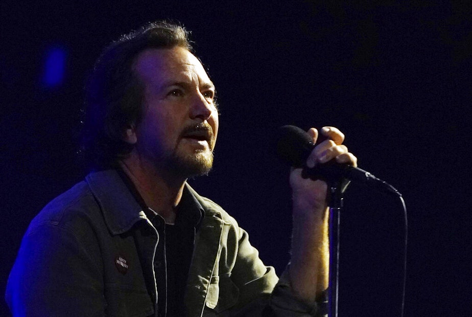 caption: Eddie Vedder performs during his concert, Friday, Feb. 25, 2022, at the YouTube Theater in Inglewood, Calif. 