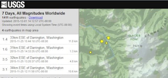 caption: Screenshot of recent earthquake activity in the Glacier Peak area.