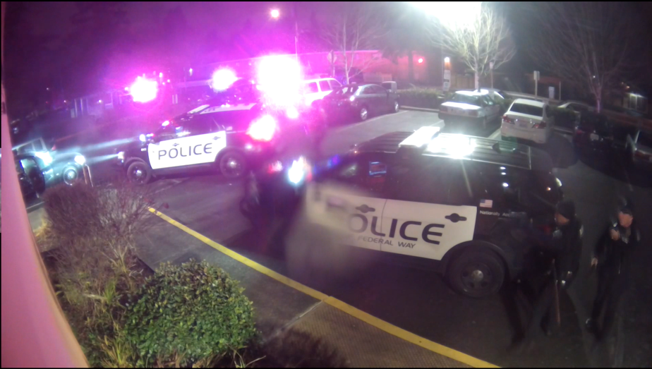 caption: A screen capture of a video released on Thursday, February 20, 2020 showing the moments just before and after Federal Way police shot and killed Malik Williams.