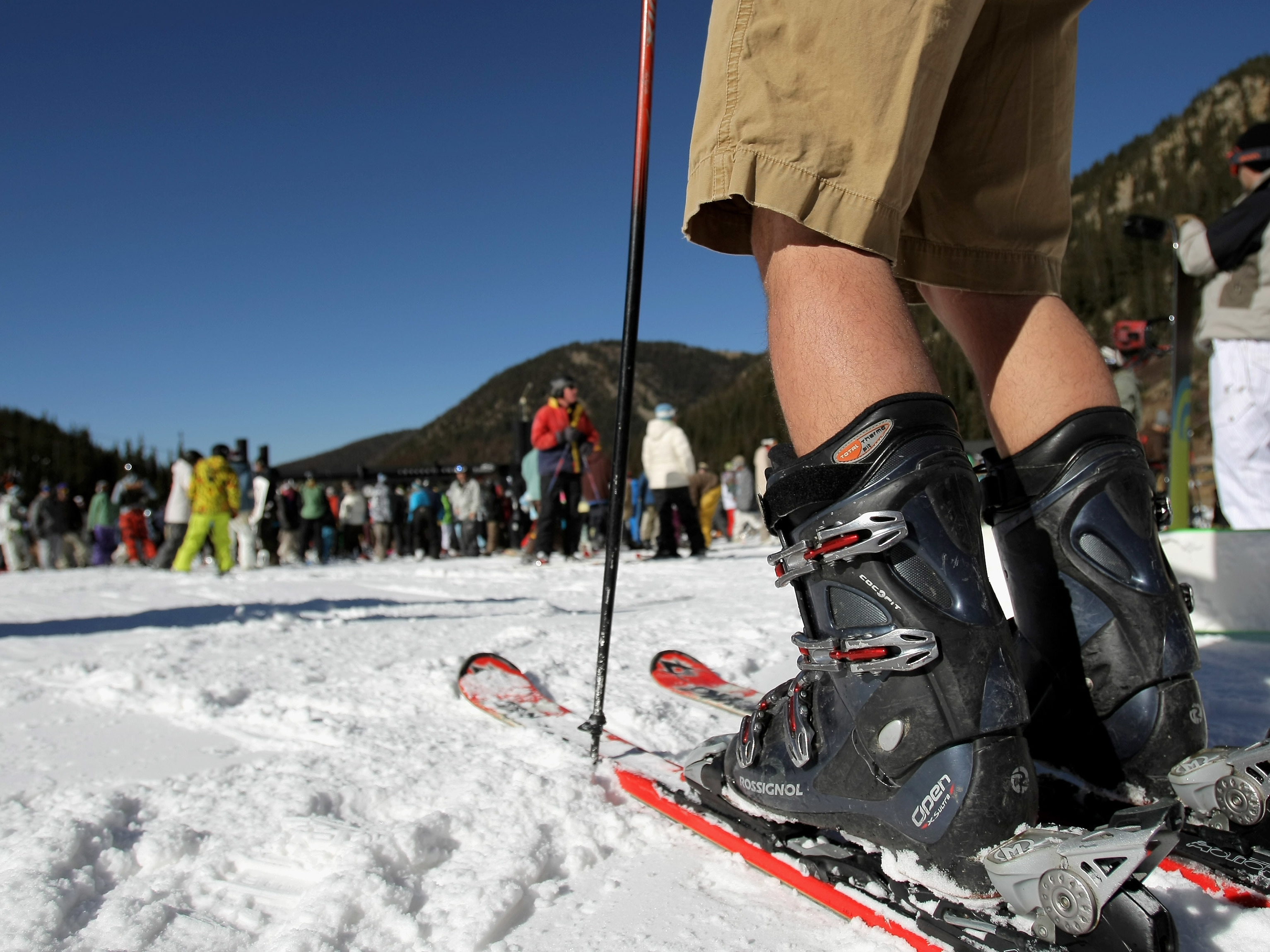 caption: A crowded opening day at Arapahoe Basin Ski Area in Keystone, Colo.
