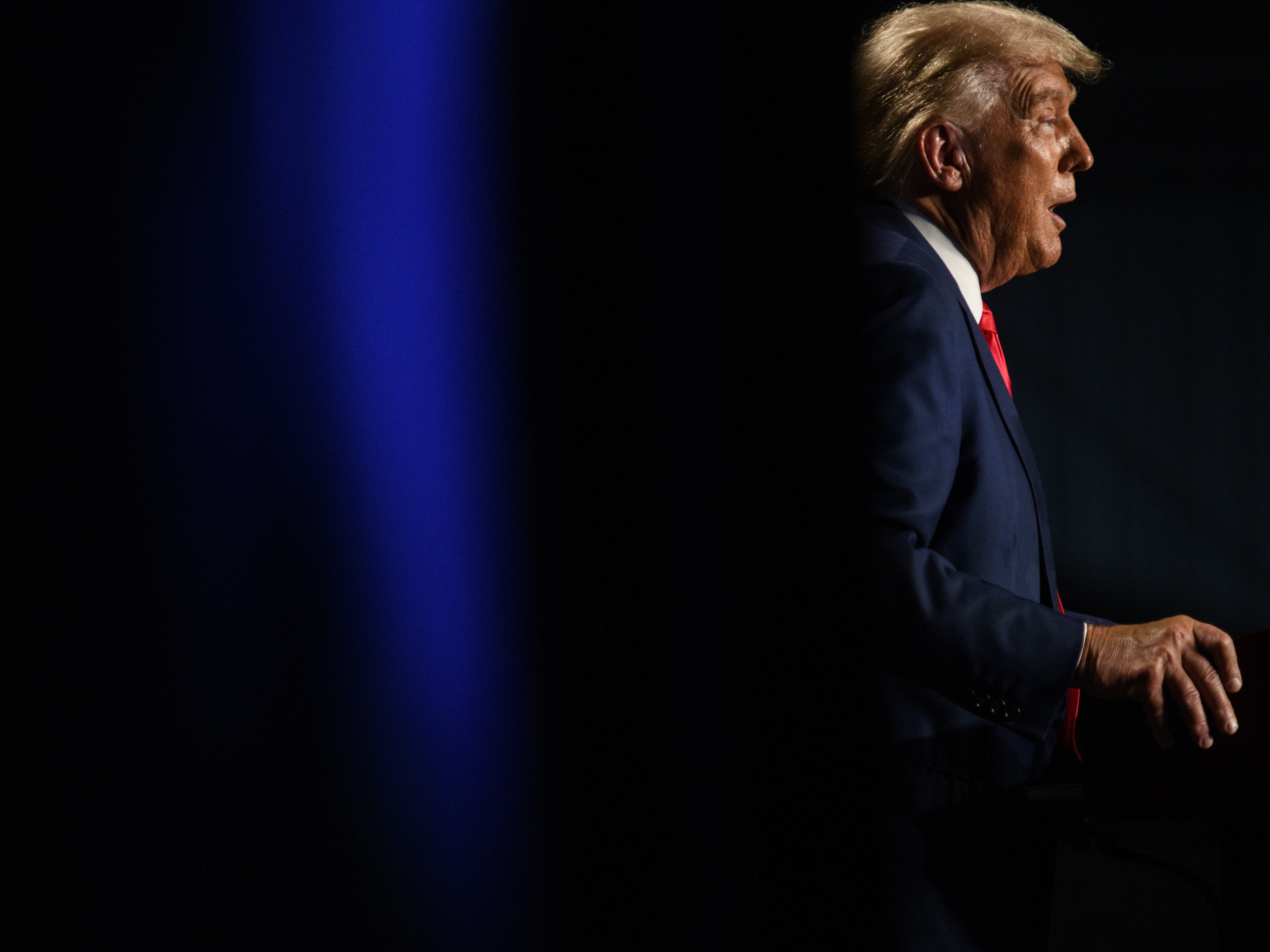 caption: Former President Donald Trump speaks as the keynote speaker at the 56th Annual Silver Elephant Dinner hosted by the South Carolina Republican Party on Aug. 5 in Columbia, S.C.