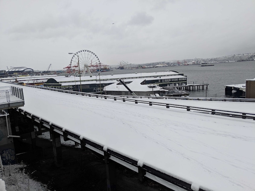 caption: This could be the viaduct's last snow before demolition. Photo taken on Saturday, Feb. 9, 2019.