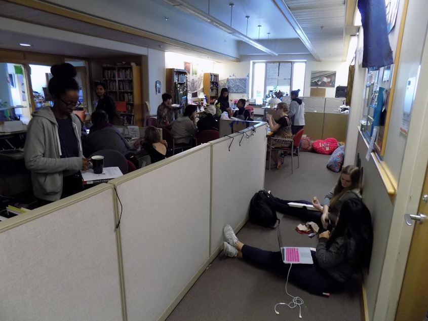 caption: Students have been occupying the Matteo Ricci College offices at Seattle University asking for changes to the humanities curriculum.