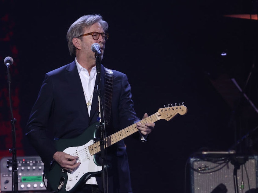 caption: Eric Clapton performing in London in March 2020, shortly before the coronavirus lockdown.