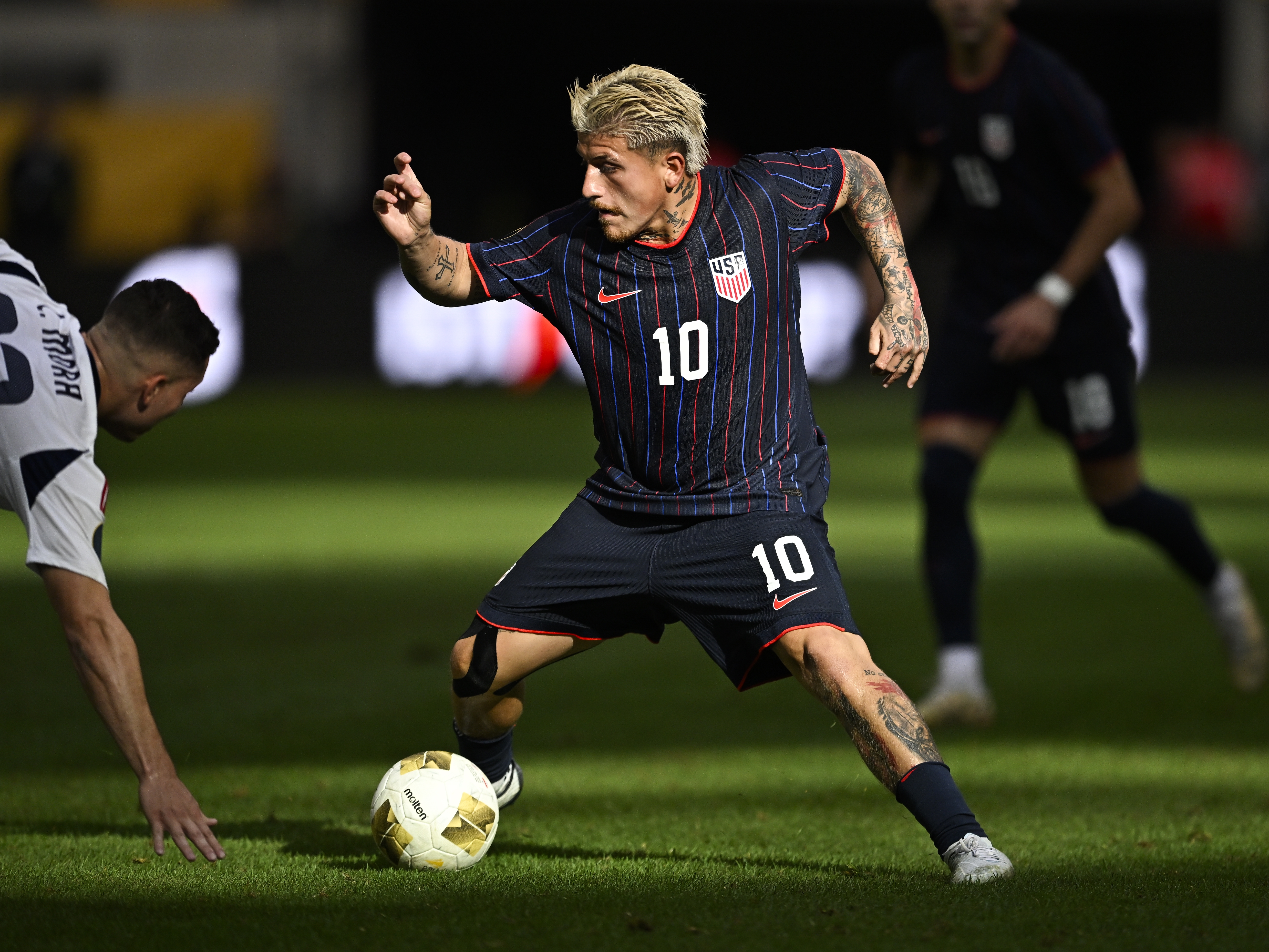 caption: Diego Luna, #10, of the United States dribbles the ball in the first half of the Gold Cup 2025 Quarterfinals match against Costa Rica on June 29 in Minneapolis. Luna had a standout tournament and improved his chances to make the U.S. roster for next year's FIFA World Cup team.