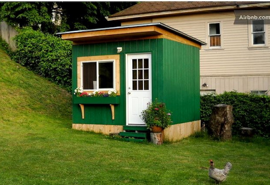caption: Tiny cabin on Queen Anne; $65. On same property as several other quirky dwellings.