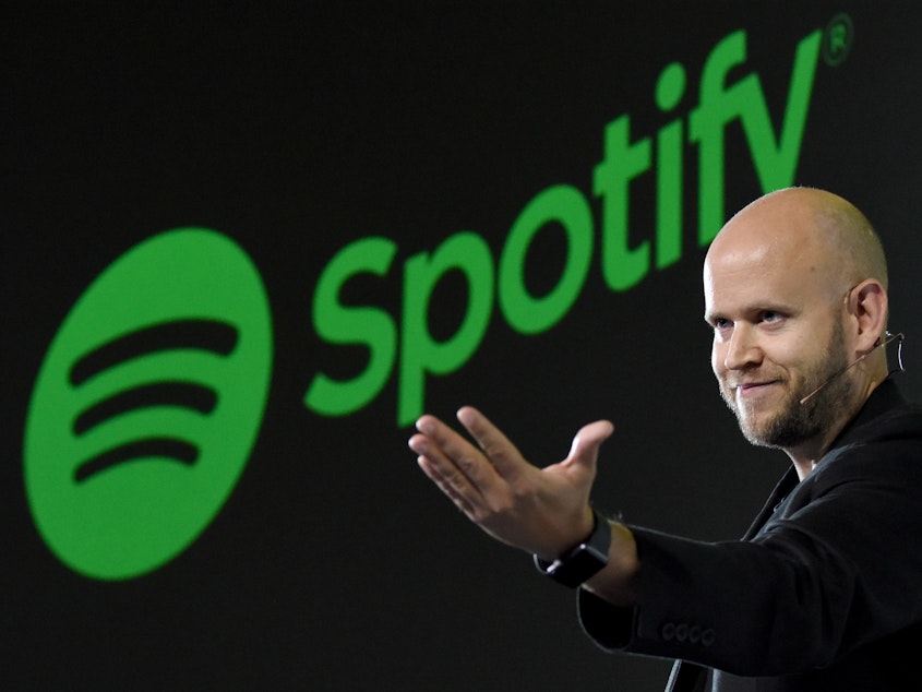 caption: Daniel Ek, CEO of Swedish music streaming service Spotify, in 2016. On Monday, Ek announced Spotify would layoff 17% of employees.