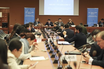 caption: The U.N. Human Rights Council in Geneva, Switzerland, shown here in March, is planning to debate violence against protesters.
