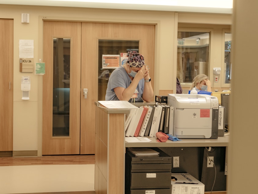 caption: The ICU Covid-19 ward at NEA Baptist Memorial Hospital in Jonesboro, Ark., last week.