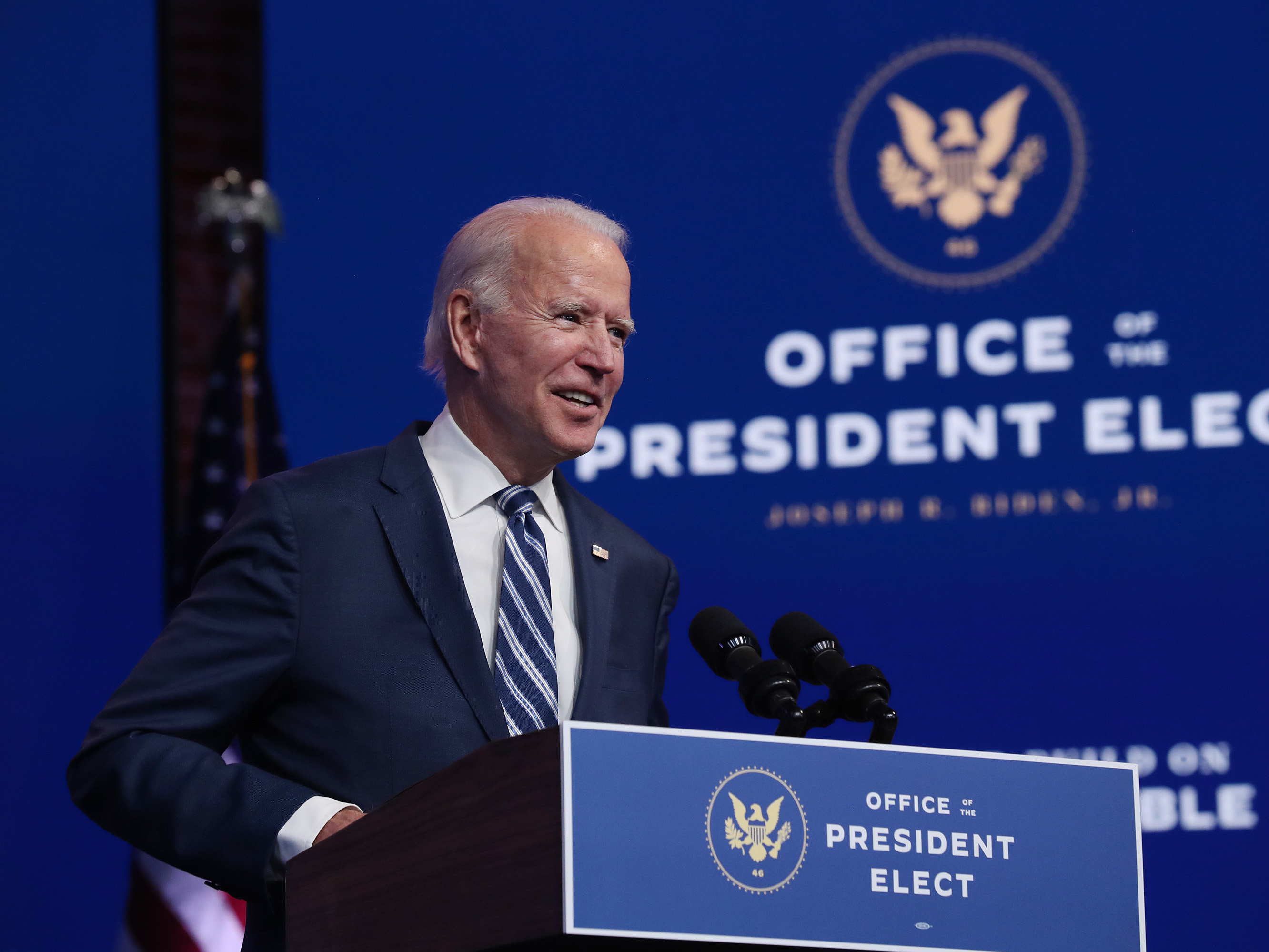 caption: President-elect Joe Biden addresses the media Tuesday in Wilmington, Del., about the Trump administration's lawsuit to overturn the Affordable Care Act.
