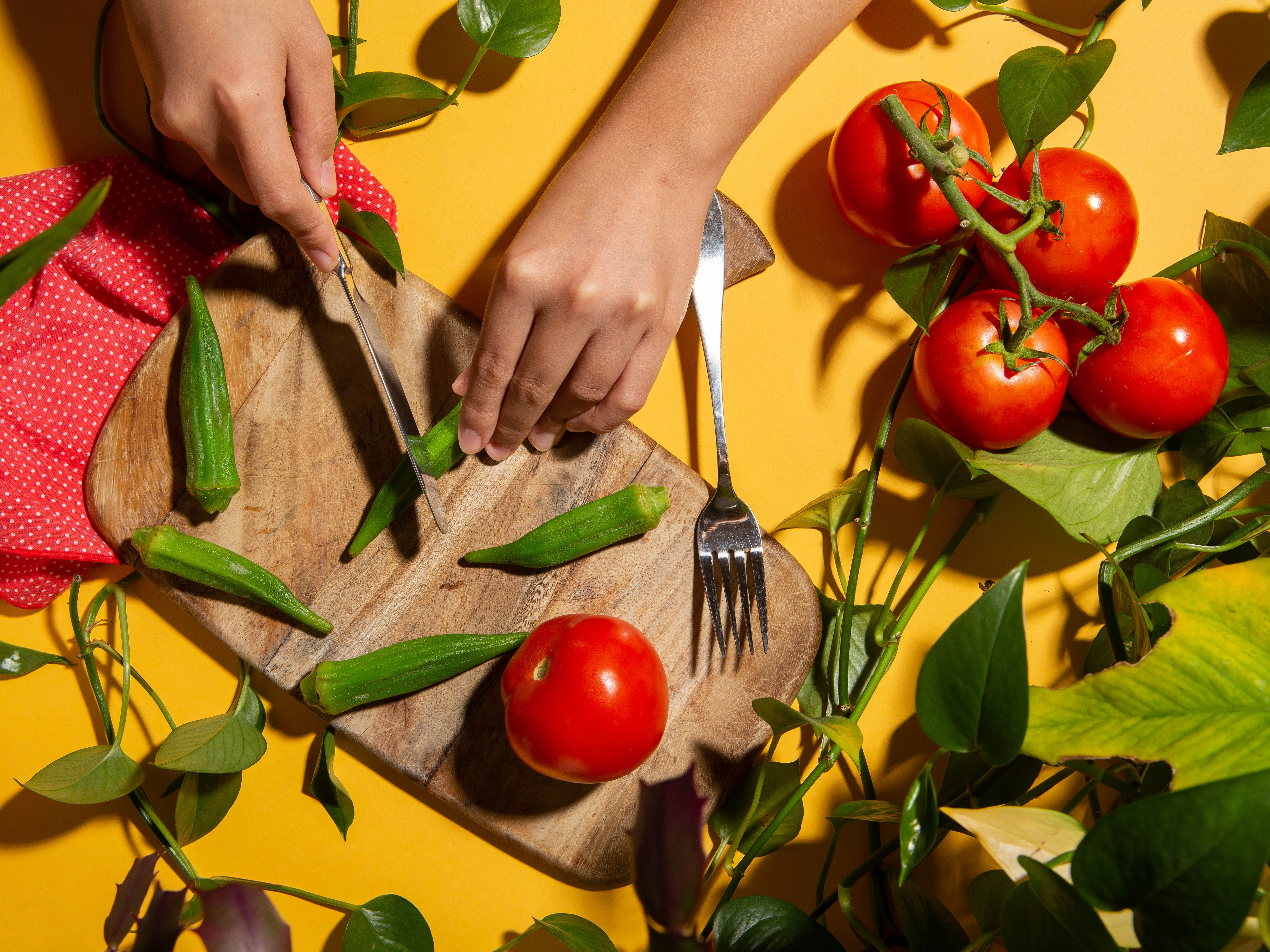 caption: Okra slime changes when its pH changes. To make okra less slimy, says botanist Katherine Preston, cook it with an acid, which changes the properties of the molecules in the mucilage and renders it far less viscous. Southerners cook okra with tomatoes, which provide plenty of acid.