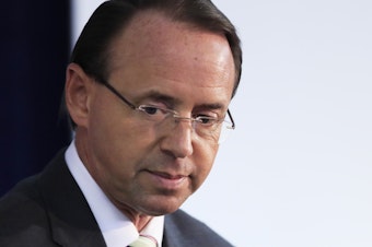caption: Deputy Attorney General Rod Rosenstein's fate at the Justice Department appeared uncertain on Monday.