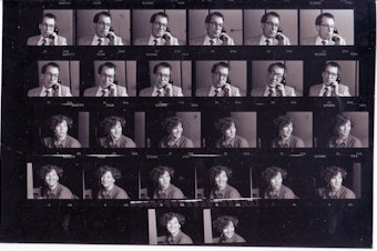 caption: Film negatives of Marcie Sillman and Ross Reynolds from the early 1990s.