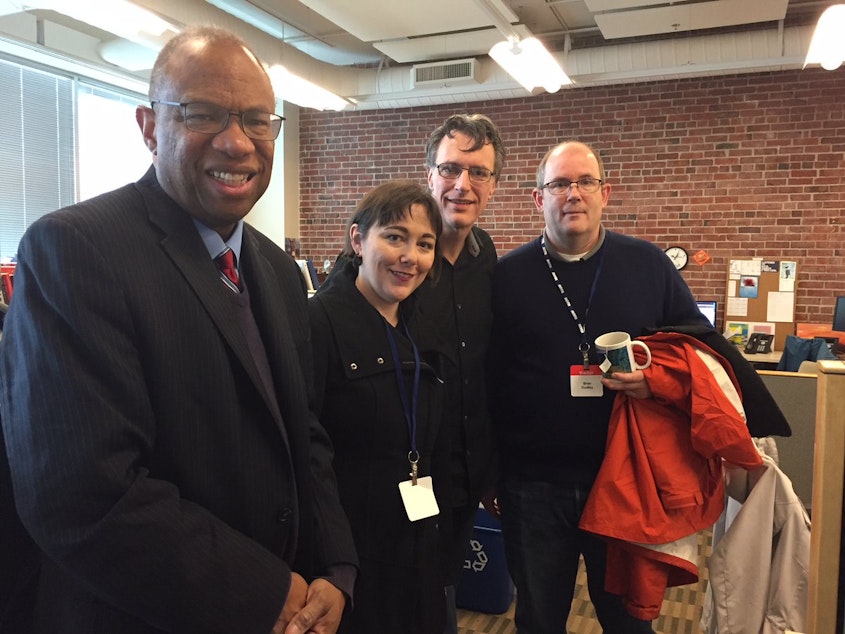 caption: L-R: Essex Porter, Erica C. Barnett, Bill Radke, Brier Dudley