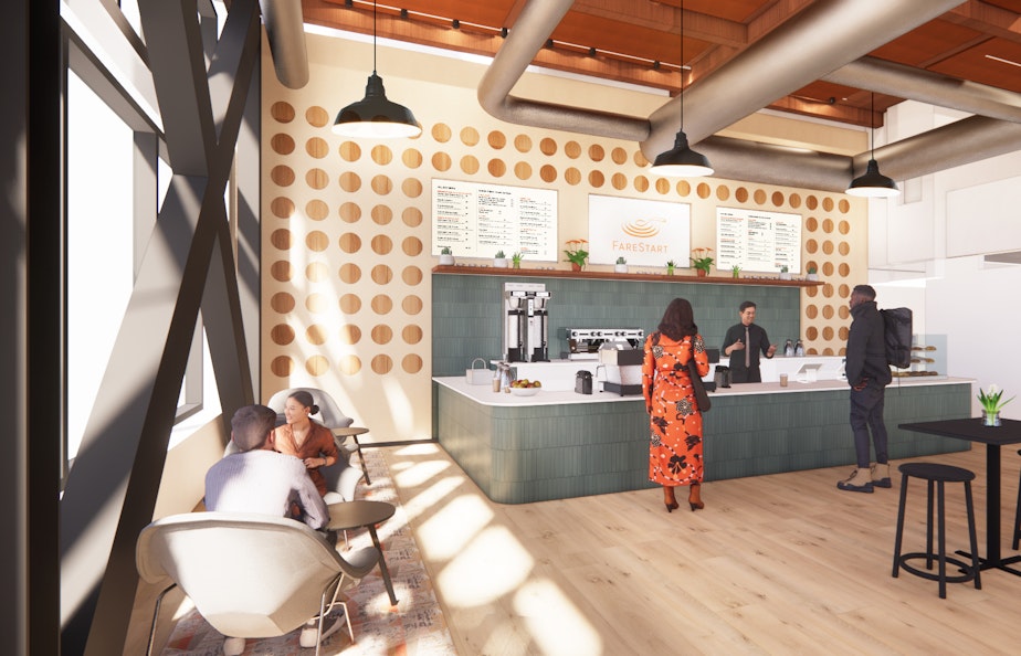 caption: A rendering of FareStart's renovated restaurant, which will have a fast, casual atmosphere.