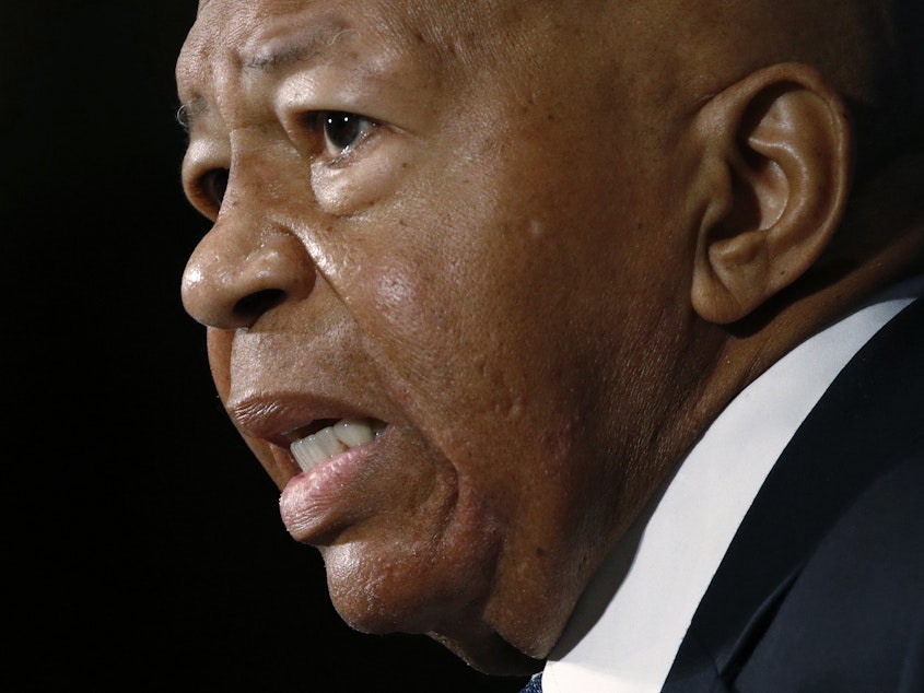 caption: Rep. Elijah Cummings, D-Md., speaks during a luncheon at the National Press Club in Washington in August.