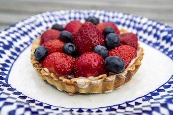 caption: Kathy's strawberry-blueberry tart. (Jesse Costa/WBUR)