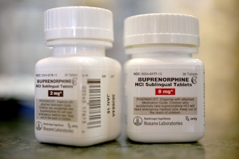 caption: In this photo illustration, bottles of the generic prescription pain medication buprenorphine are seen in a pharmacy on Feb. 4, 2014 in Boca Raton, Fla. The narcotic drug is used as an alternative to methadone to help addicts recovering from heroin use. (Joe Raedle/Getty Images)
