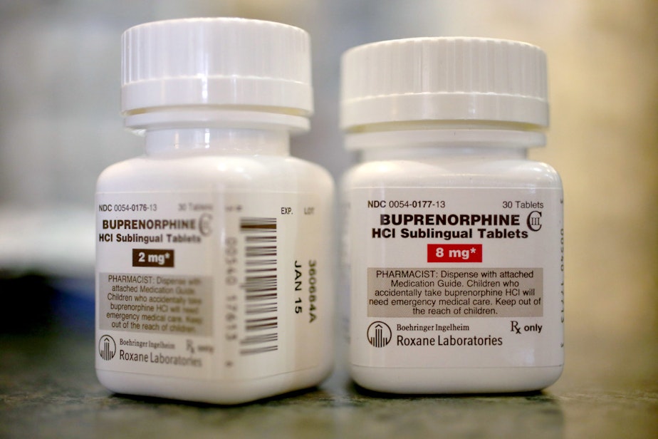 caption: In this photo illustration, bottles of the generic prescription pain medication buprenorphine are seen in a pharmacy on Feb. 4, 2014 in Boca Raton, Fla. The narcotic drug is used as an alternative to methadone to help addicts recovering from heroin use. (Joe Raedle/Getty Images)