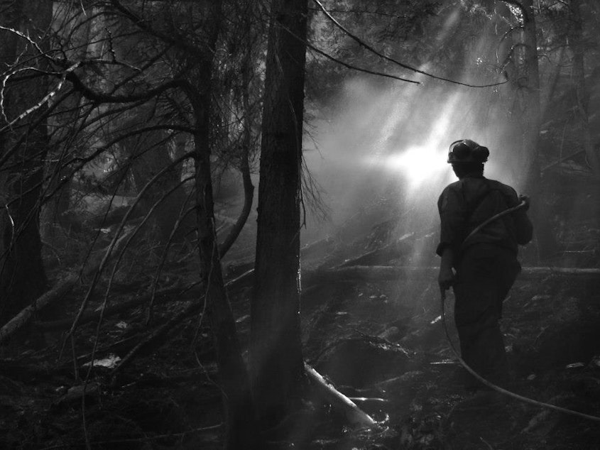 caption: A member of a fire crew.