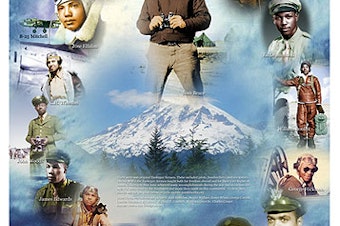 caption: The Tuskegee Airmen of the Pacific Northwest is a poster designed by David Elfalan of Elfalan IT Consulting. The Qr Code printed on the poster allows users to scan the poster with a mobile device or smartphone triggering a multimedia presentation featuring the bios and words of some of the Airmen depicted in the poster. 