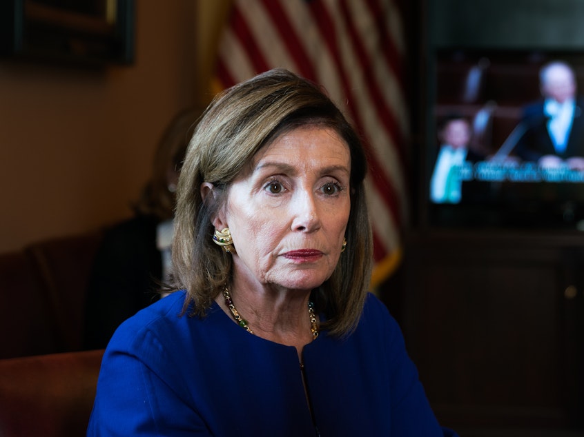 caption: House Speaker Nancy Pelosi suggested a new law is needed in order to indict a sitting president for potential lawbreaking while in office.
