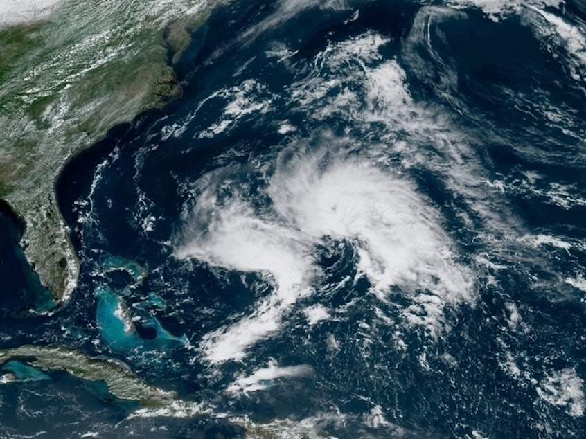 caption: A satellite image from 1 p.m. ET shows "Disturbance 1," which has a 70% chance of becoming a tropical storm, the National Hurricane Center says.