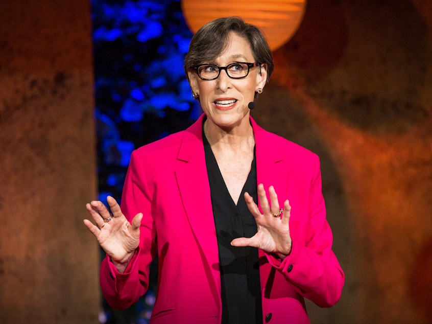 caption: Tina Seelig on the TED stage.