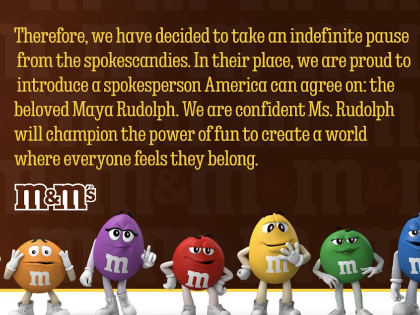 caption: M&M's pause of its spokescandies comes after a right-wing backlash to changes in the Green and Brown M&Ms and the addition of the Purple M&M.