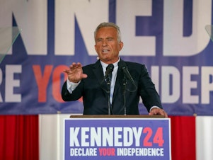 caption: Robert F. Kennedy Jr. announced Monday in Philadelphia that he will run for president as an independent.