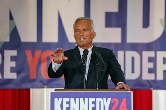 caption: Robert F. Kennedy Jr. announced Monday in Philadelphia that he will run for president as an independent.