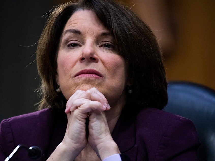 caption: Sen. Amy Klobuchar, D-Minn., attends a Senate Judiciary Committee hearing on police use of force earlier this week.