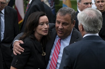 caption: Chris Christie announced he was released from a N.J. hospital Saturday, a week after checking in for mild COVID-19 symptoms. The former New Jersey governor was one of several Republicans to test positive after attending a Sept. 26 event (pictured above) at the White House.