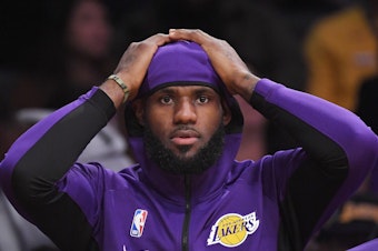 caption: Los Angeles Lakers forward LeBron James, shown here during a game on Monday, has weighed in about comments made by Houston Rockets general manager Daryl Morey.