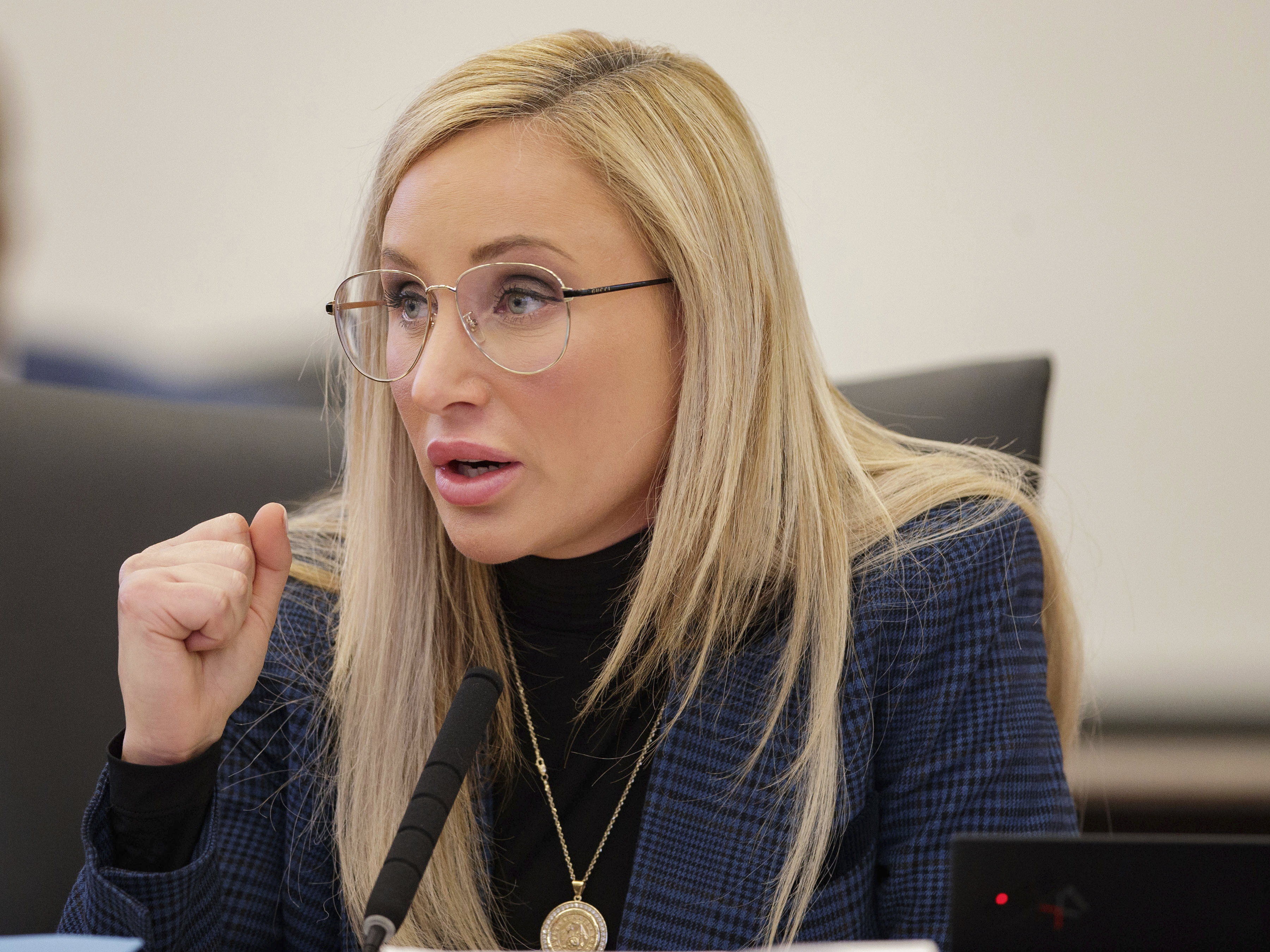 caption: Democratic Sen. Lauren Book speaks in favor of her amendment to SB 146, a proposed abortion bill in the Florida Senate on Wednesday in Tallahassee, Fla.