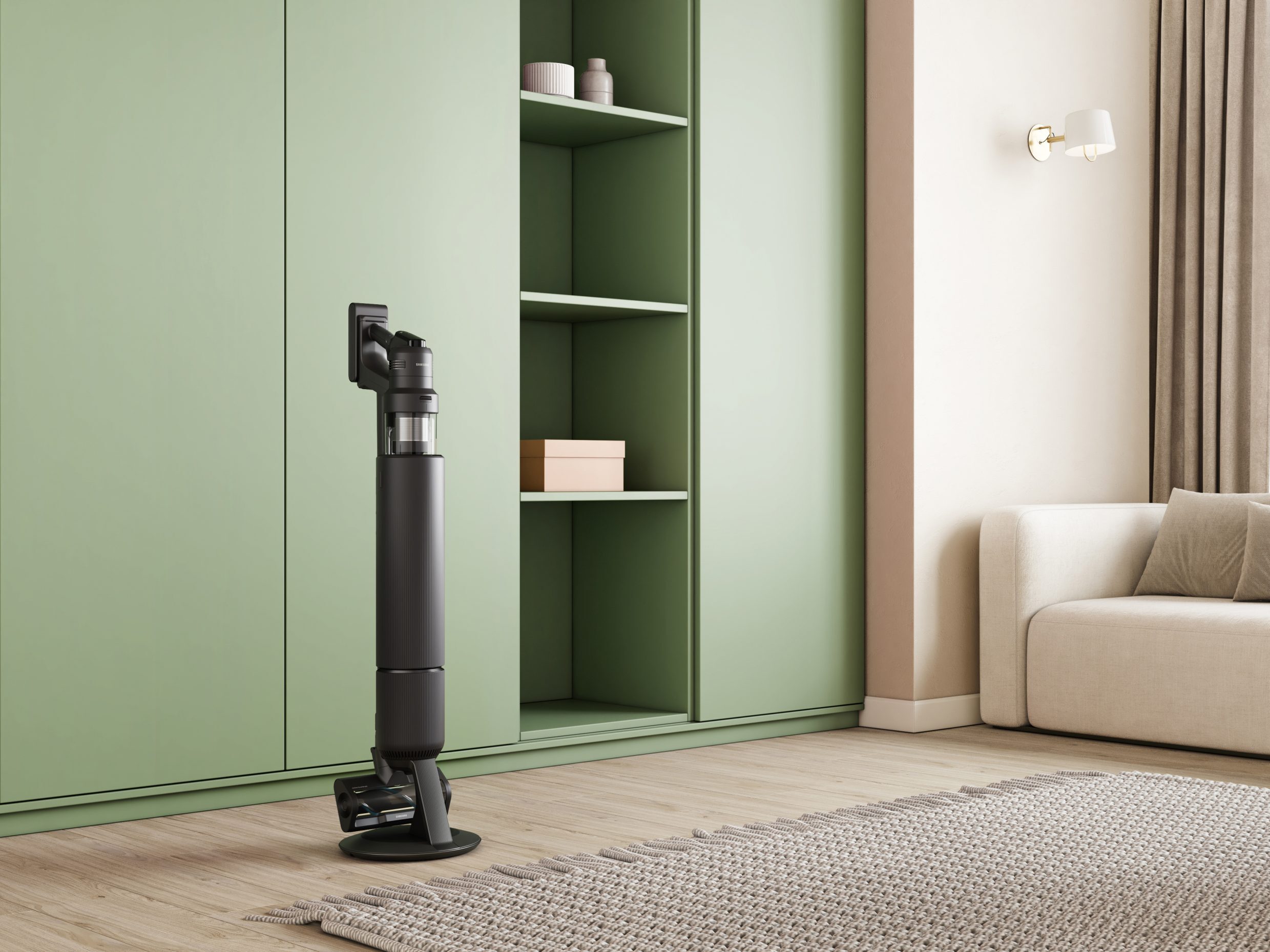 caption: Samsung's Bespoke Jet AI Ultra 2025 includes abilities to get alerts for incoming calls and texts. It's one of many home appliances embracing AI features.