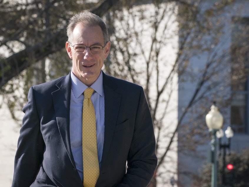 caption: Mark Sandy, from the Office of Management and Budget, arrives to the U.S. Capitol earlier this month for a deposition regarding whether President Trump ordered a hold on military assistance to Ukraine.