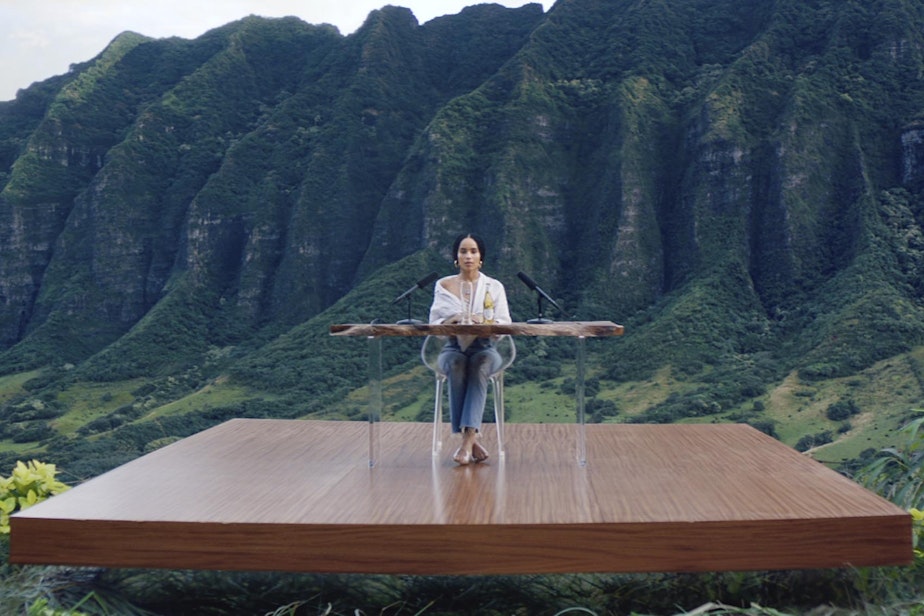 caption: This image from video provided by Michelob shows a frame from their 2019 Super Bowl commercial for Michelob Ultra Pure Gold. The ad features the actress Zoe Kravitz using techniques for autonomous sensory meridian response, or ASMR. It is described as a tingly euphoric response, usually starting on the head and scalp, and sometimes spreading down the neck, arms or back. (Michelob ULTRA via AP)