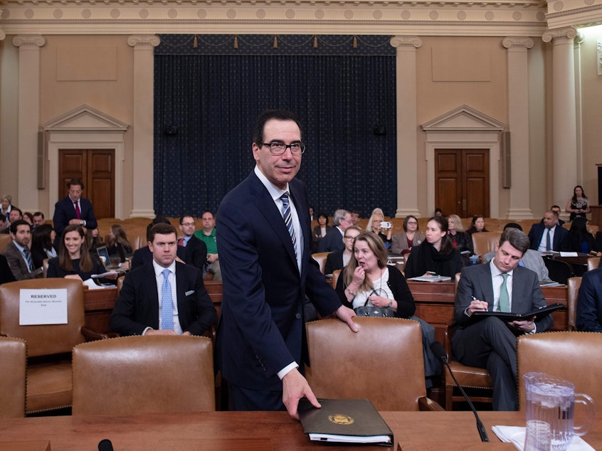 caption: Treasury Secretary Steven Mnuchin testifies before the U.S. House of Representatives last month.