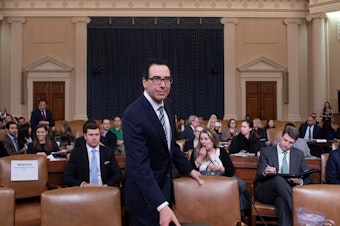 caption: Treasury Secretary Steven Mnuchin testifies before the U.S. House of Representatives last month.