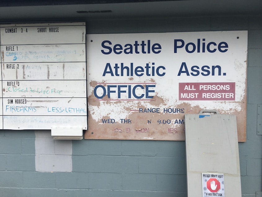 caption: The athletic association has been around since the 1940s and has an estimated 1,000 members, mostly law enforcement from around the Puget Sound area. Part of the range is available to civilians; another section is just for police. 