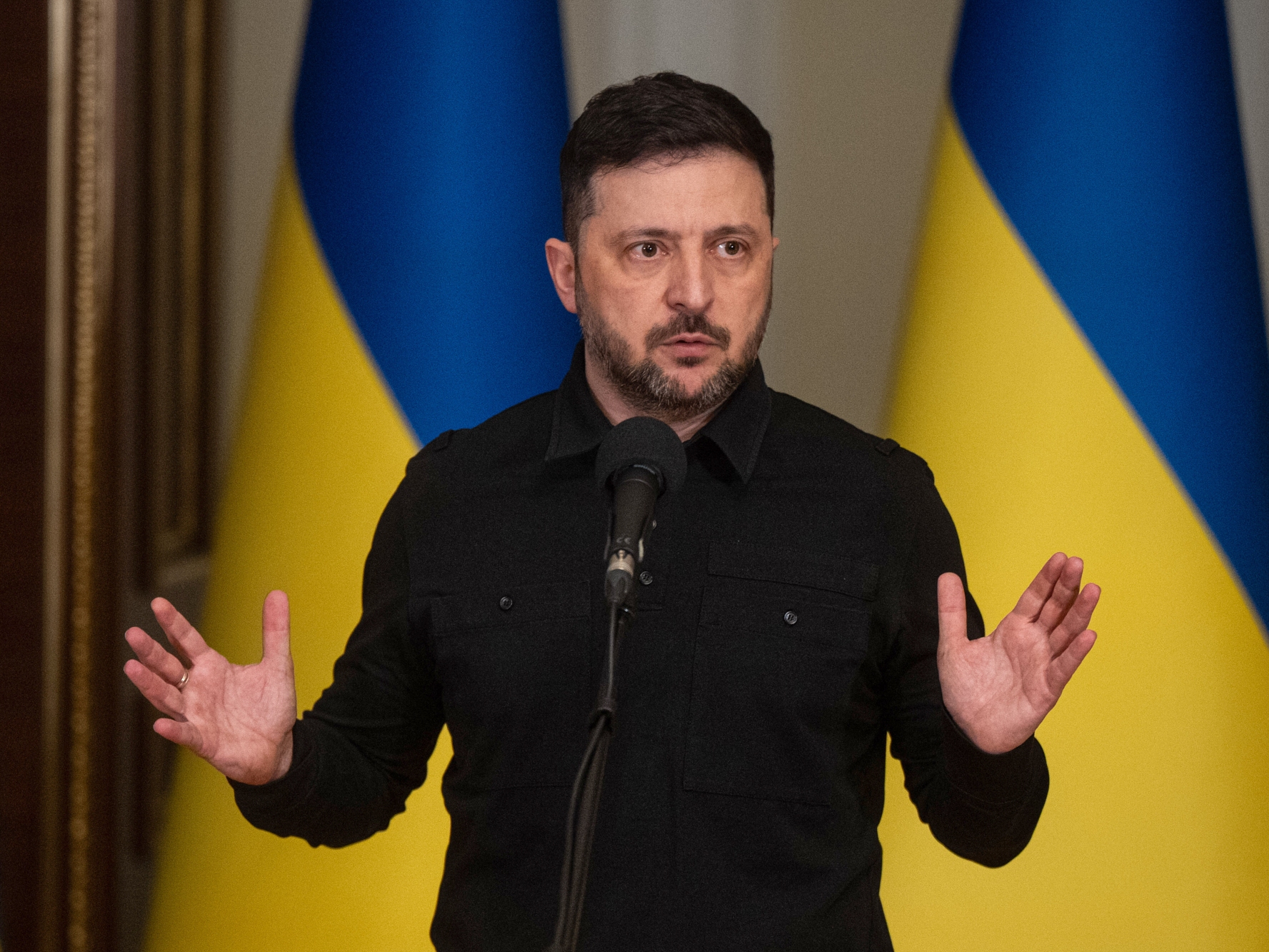 caption: Ukraine's President Volodymyr Zelenskyy speaks during a briefing in Kyiv, Ukraine, Saturday, Jan. 3, 2026.